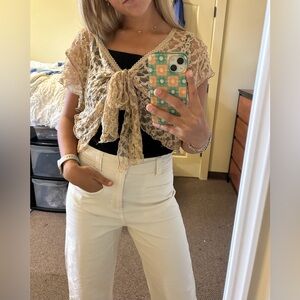 Venezia Lace Tie-Front Top in Gold